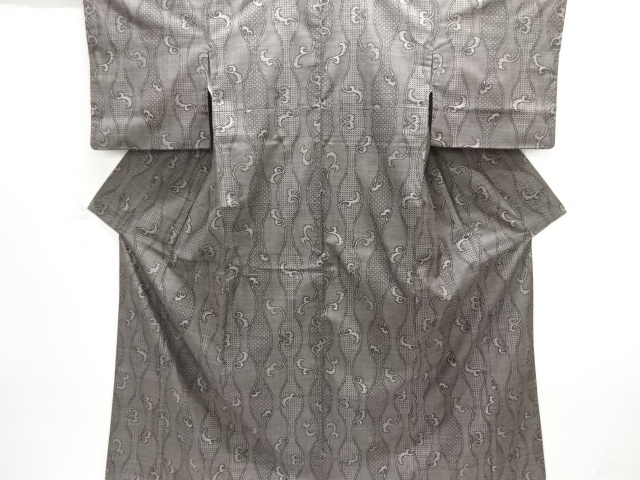 JAPANESE KIMONO / SILK / DORO OSHIMA TSUMUGI / WOVEN ABSTRACT ARABESQUE